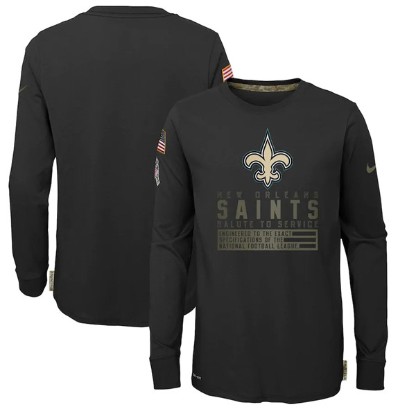 Youth New Orleans Saints Black NFL 2020 Salute To Service Sideline Performance Long Sleeve T-Shirt Youth New Orleans Saints Black NFL 2020 Salute To Service Sideline Performance Long Sleeve T-Shirt